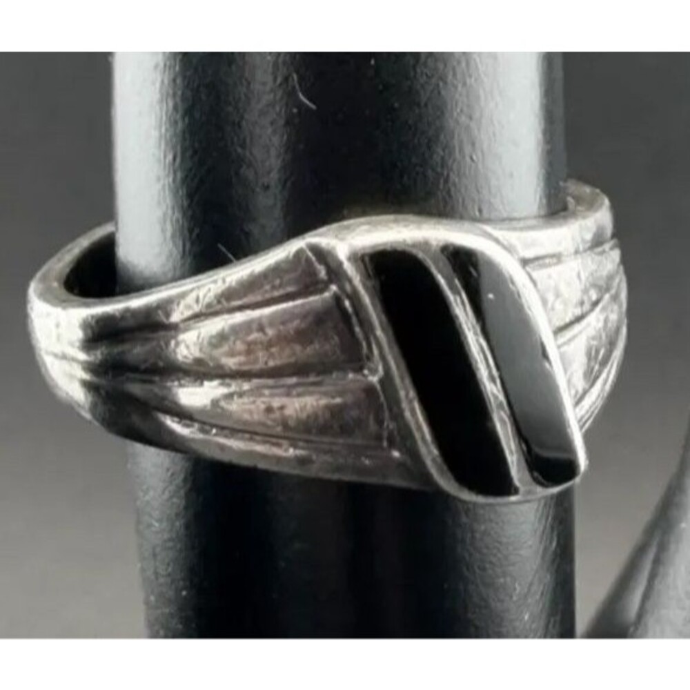 Sterling Silver .925 Men's Onyx Ring Sz 6.25 Native American Southwestern Signed